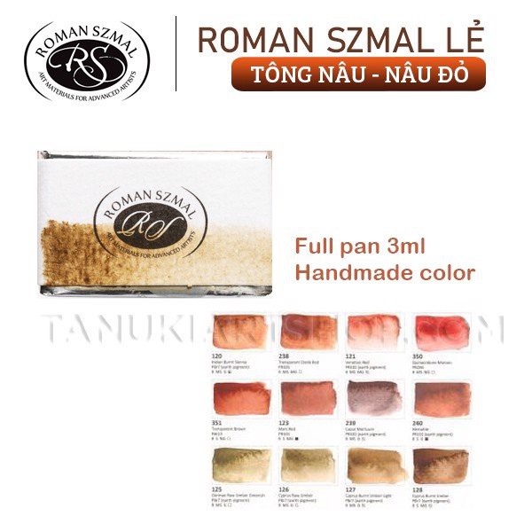 Màu nước cao cấp Roman Szmal thỏi lẻ fullpan (tông Cam- Đỏ)