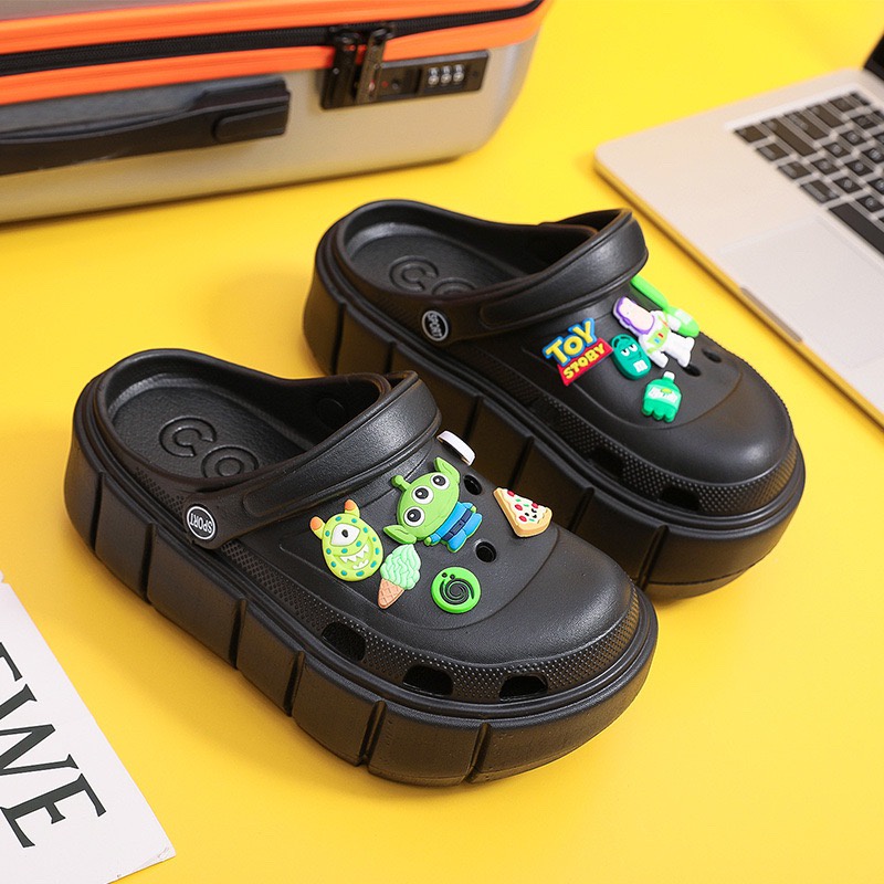 Dép ulzzang độn đế, Dép Cross nữ đế cao siêu nhẹ kèm 12 Sticker dễ thương - dép bánh mì nữ hot trend 2022