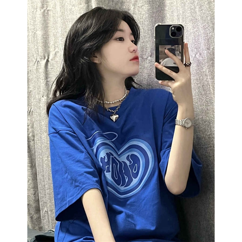 Áo thun nam nữ form rộng tay lỡ - Áo phông nữ nam form rộng 002 màu xanh dương màu đen Unisex vải Cotton 4 chiều