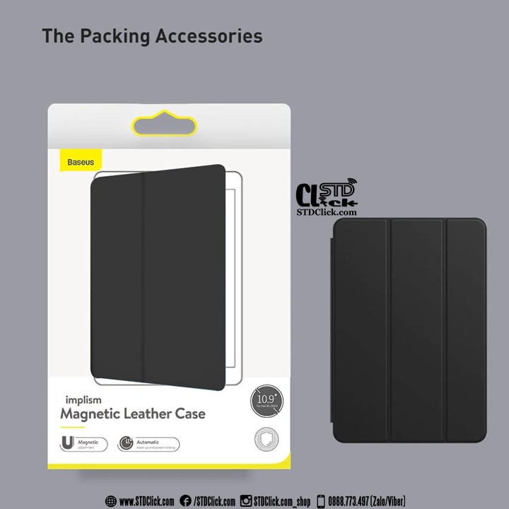 BAO DA IPAD AIR 4 2020 - AIR 10.9 BASEUS SIMPLISM THREE-FOLD NAM CHÂM HÍT LƯNG CHÍNH HÃNG | BigBuy360 - bigbuy360.vn