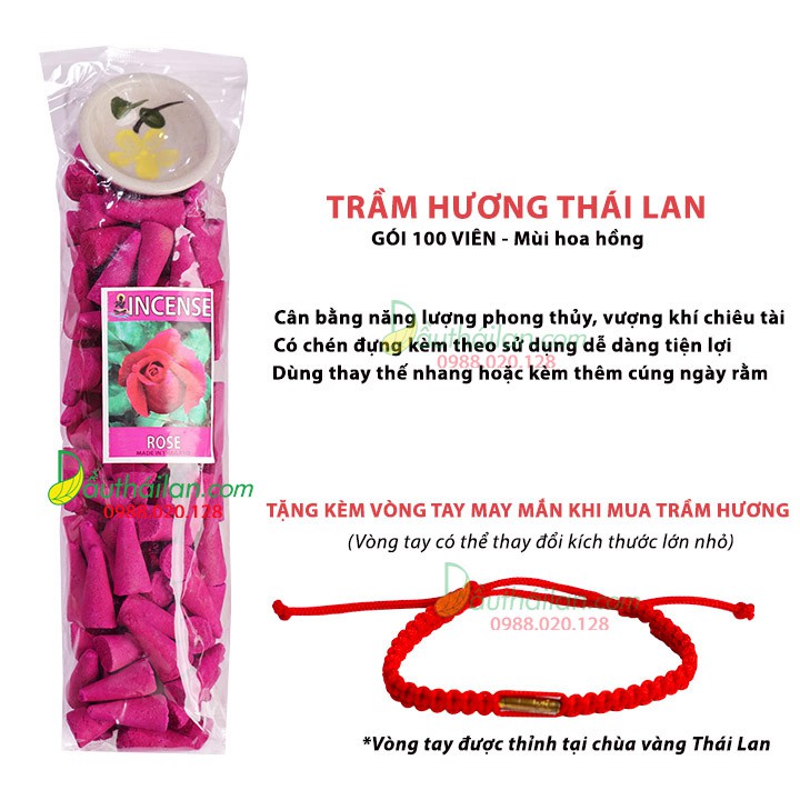 Trầm hương Thái Lan chính hãng - Tặng kèm vòng tay may mắn Thái Lan màu đỏ