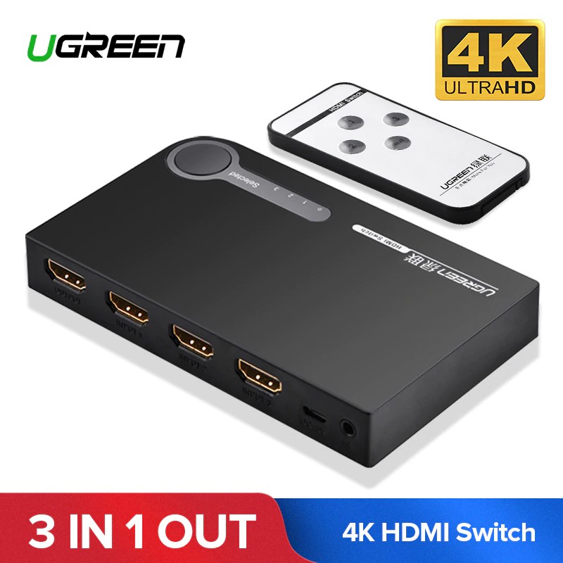 Bộ chuyển HDMI 3 × 1 Ugreen 40234 4K ngõ ra 3 trong 1 cho PC Laptop XBOX 360 PS3/4 Nintendo