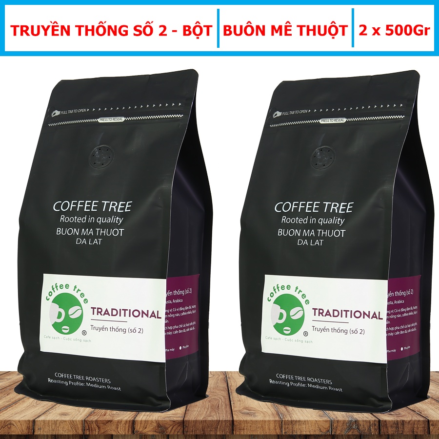 Cà Phê Nguyên Chất - Bột - Truyền Thống Số 2 - Buôn Mê Thuột - 1Kg - Hương Thơm Mạnh – Vị Đắng Vừa – Hậu Vị Ngọt