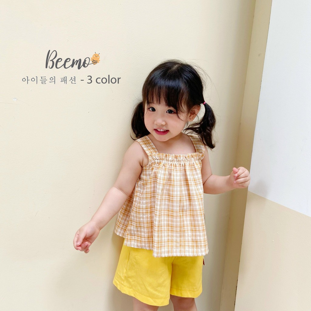 Set bộ bé gái Beemo - Chất thô mềm, họa tiết kẻ thiết kế 2 dây chun ngực điệu đà rất đáng yêu ST01