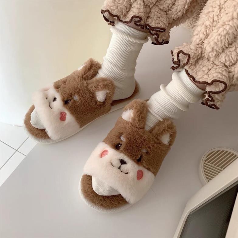 Dép bông đi trong nhà hình con gấu có tai màu nâu