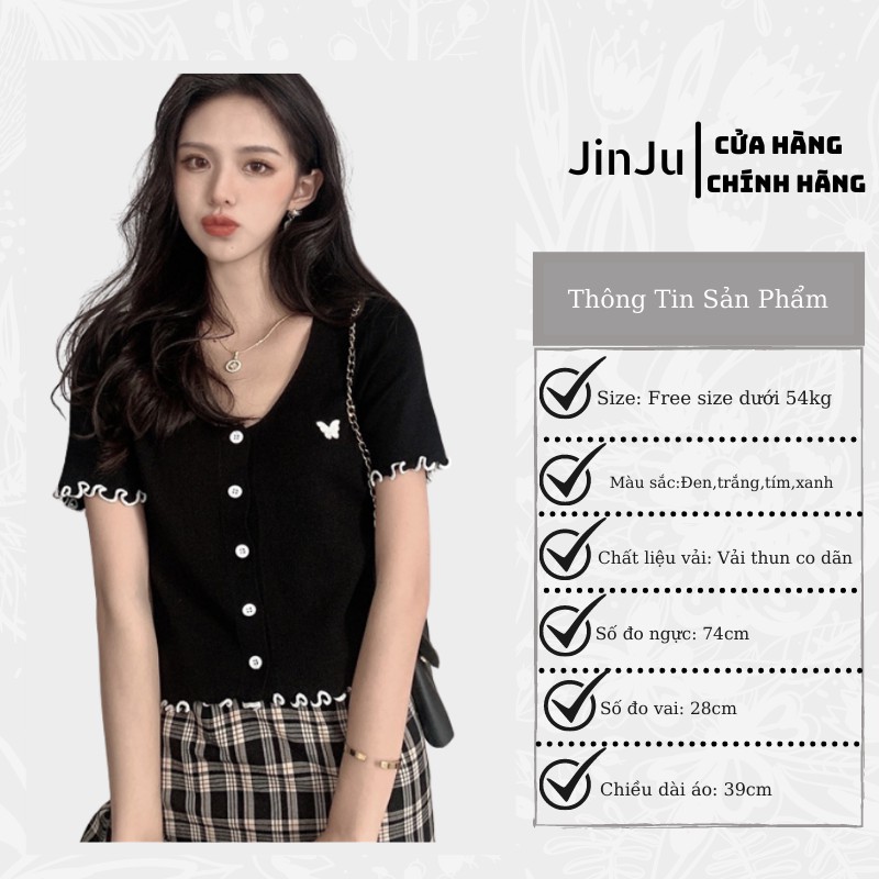 Áo croptop kiểu, áo sơ mi kiểu  tay ngắn dáng ôm co giãn free size cho nữ, chất len tăm cao cấp- JinJu | BigBuy360 - bigbuy360.vn