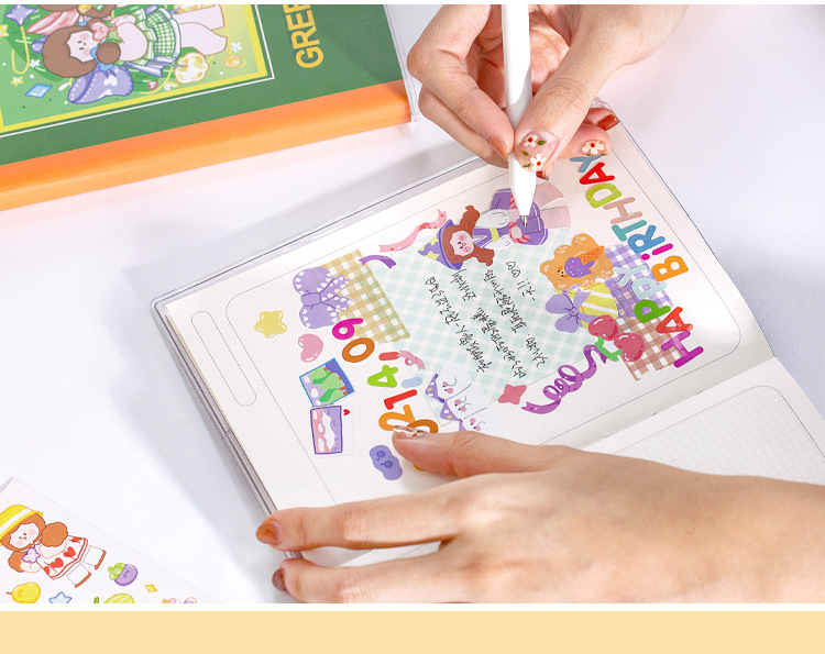 (1 Notebook) + (4 Stickers) Hand-painted Cartoon Student Diary Planning Handbook Notepad