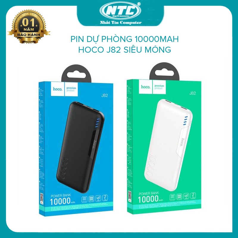 Pin sạc dự phòng Hoco J82 siêu mỏng 10000mAh max 2A tích hợp 2 Input typeC và microUSB (2 màu tuỳ chọn)