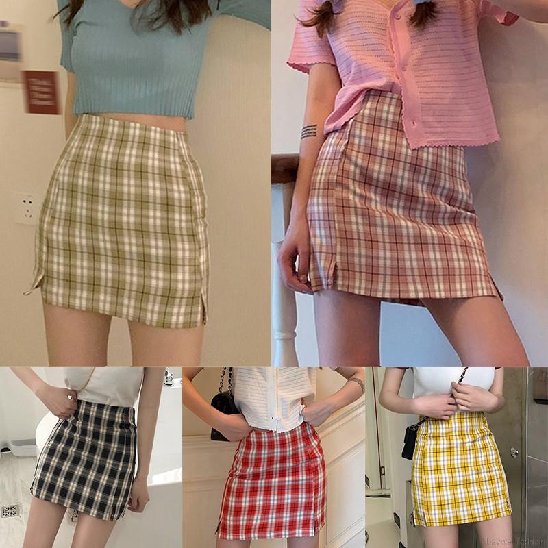 [Baywellfashion]Fashion New Stitching Color Lattice High Waist Skirt | BigBuy360 - bigbuy360.vn
