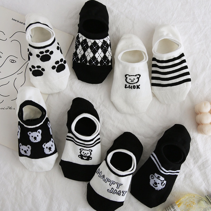 Vớ Cotton Cổ Ngắn In Hình Chú Gấu Dễ Thương Thời Trang Mùa Hè Cho Nữ