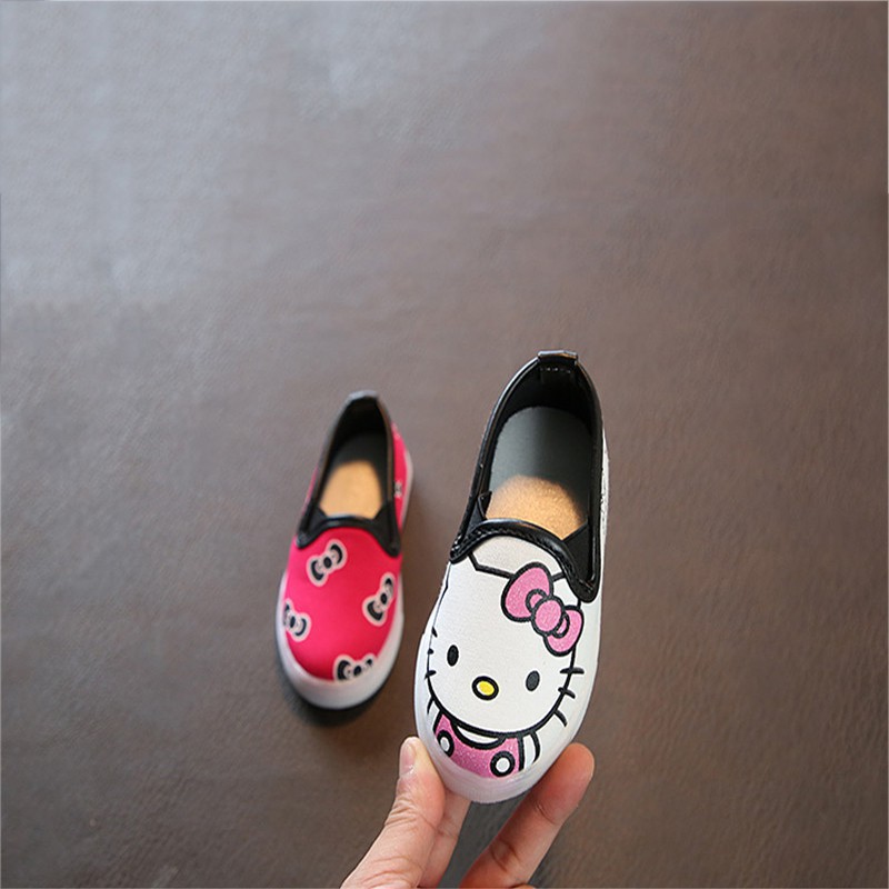 Giày Thể Thao Canvas Đế Gắn Đèn Led Hình Hello Kitty Cho Bé