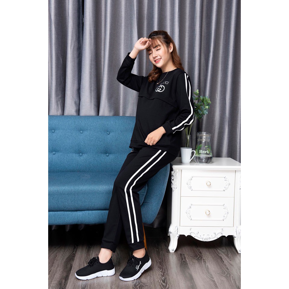 Bộ đồ bầu thun cotton thể thao có khóa mở cho bé tu ti (mặc cả bầu và sau sinh)