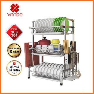 [Kệ 3 Tầng ] Kệ Úp Chén Bát INOX 304 KÈM khay ráo nước Kệ bếp cao cấp VANDO