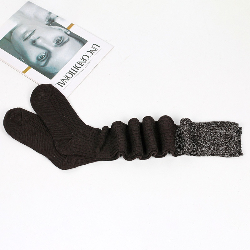 Xiangbao Tất Cotton Dệt Kim Dài Qua Gối Màu Sắc Tương Phản Lấp Lánh Cho Nữ