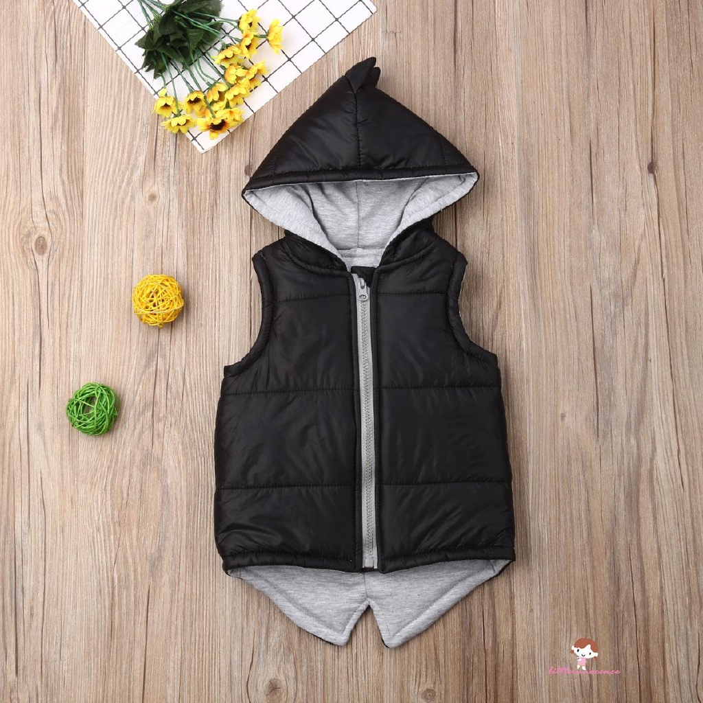 Áo Khoác Hoodie Không Tay Có Khóa Kéo In Hình Khủng Long Dành Cho Bé Trai Gái