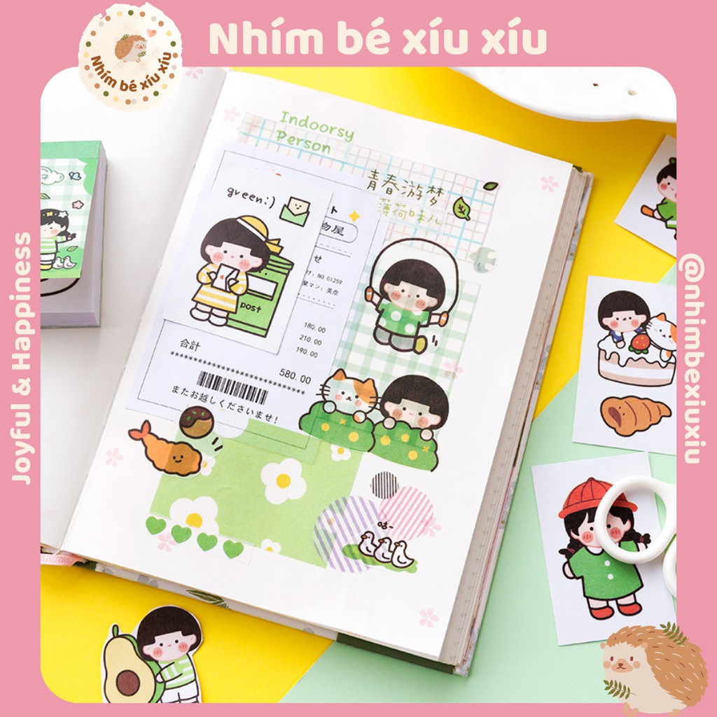 Tập 50 tờ sticker/giầy nền dạng sổ nhỏ nhiều mẫu siêu cute - hình dán trang trí sổ VT187