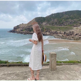 Đầm midi phối dây rút (S/M/L - Trắng/Đen)
