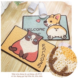Thảm chùi chân cửa ra vào dạng nhựa rối hình chó mèo tiện dụng giá rẻ