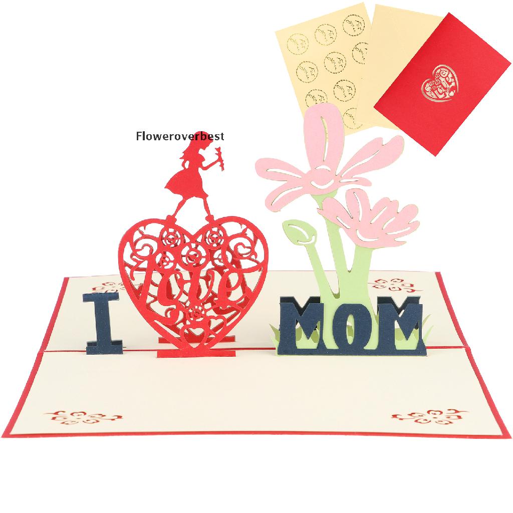 FBTOY 3D Pop up Mother's Day Greeting Cards I Love MOM Foldable Cards Flower Thank You HOT