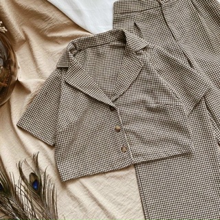 Set dạ cổ vest + quần ống rộng
