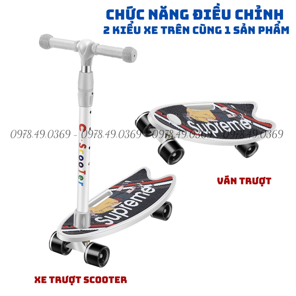 Xe trượt scooter đa năng là xe trượt scooter và tháo rời tay lái thành ván trượt siêu chắc chắn xịn xò