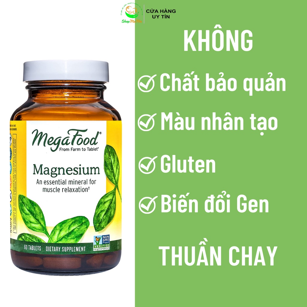 Viên uống magie thuần chay 50mg Megafood Magnesium tăng cường sức khỏe hệ tim mạch, thần kinh và cơ bắp 60 viên.