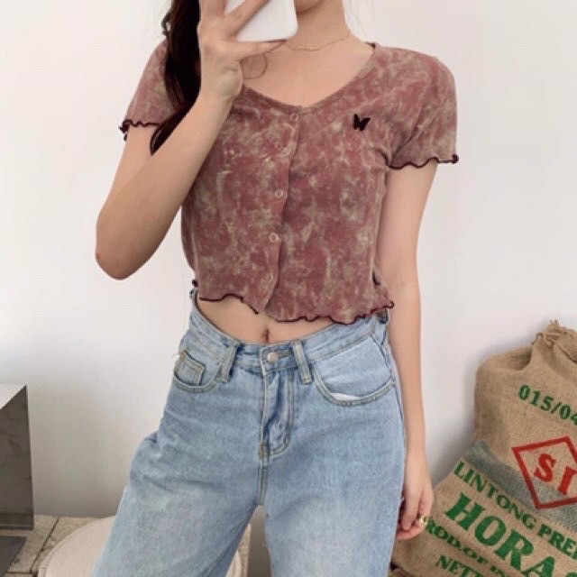 Áo crt loang màu thêu bướm HSN766