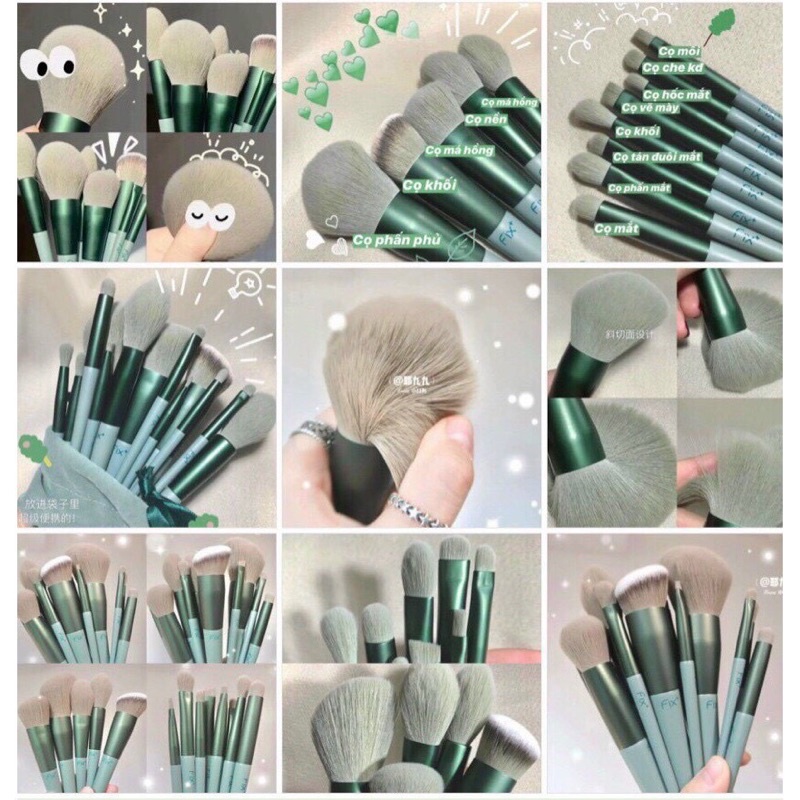 Bộ cọ trang điểm cá nhân che khuyết điểm đánh mắt makeup set phấn phủ chuyên nghiệp đánh má hồng chính hãng Fix 13 món