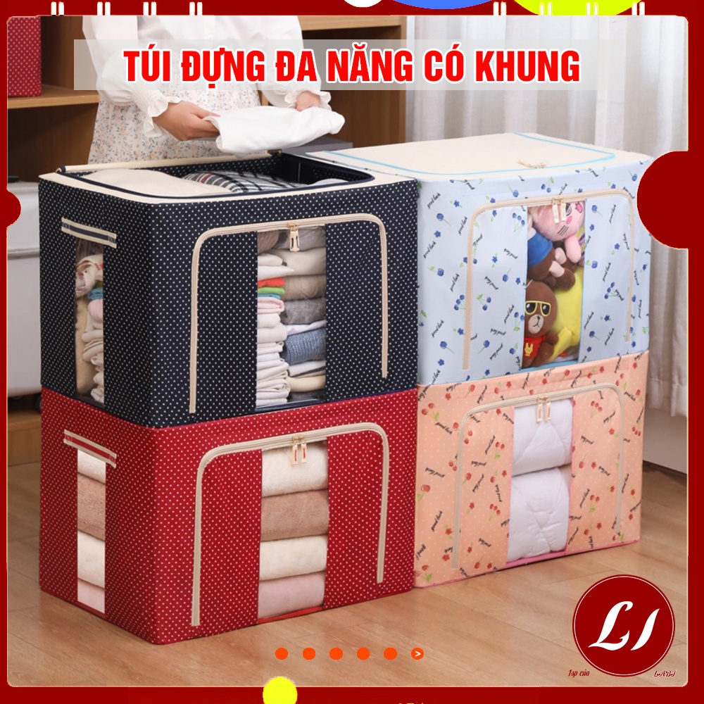 TÚI HỘP vải đựng chăn, quần áo gấp gọn có KHUNG SẮT  và khóa chắc chắn, bền đẹp (50*40*36cm)