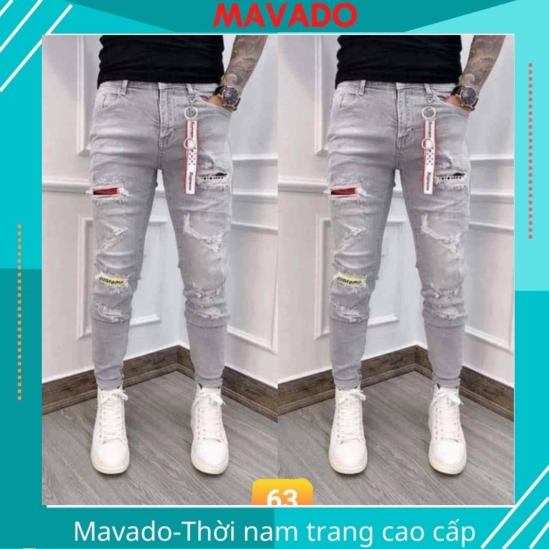 Quần jean nam trơn màu xám nhạt khói rách gối chất bò cao cấp co dãn 4 chiều, quần rin nam đẹp Ma63Có Nhiều Mẫu Mới