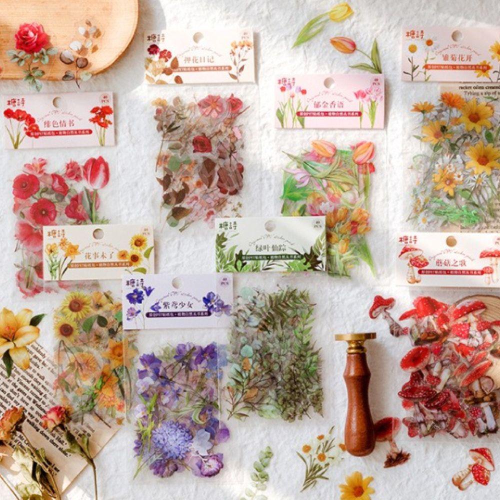 Miếng Dán PET Họa Tiết Hoa Nhiều Màu Sắc Dùng Trang Trí Sổ Tay DIY