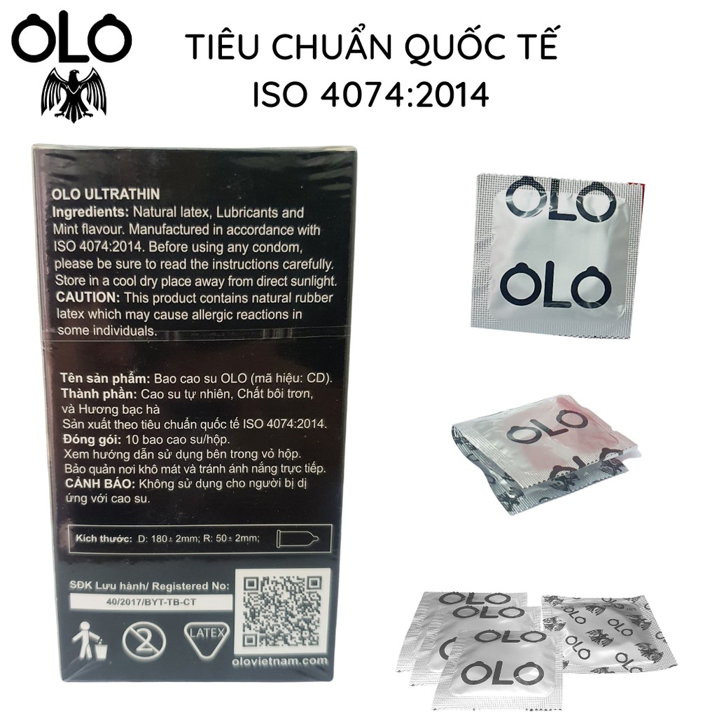 Bao cao su OLO ULTRATHIN ORAL 10 bao/hộp kéo dài thời gian tinh dầu bạc hà siêu mỏng chống tuột