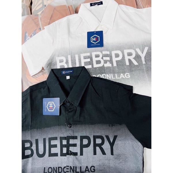 Áo sơ mi nam nữ ngắn tay chất liệu vải đũi in chữ BURB, BALEN, phong cách thời trang công sở tinh tế và sang trọng