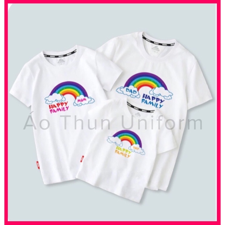 Áo thun gia đình 3/4/5 người mẫu Happy Family thun cotton co giãn dày dặn