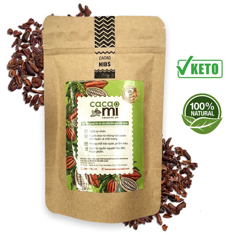 Cacao Nibs hạt ca cao ngòi rang CACAOMI chuẩn Keto - 80g