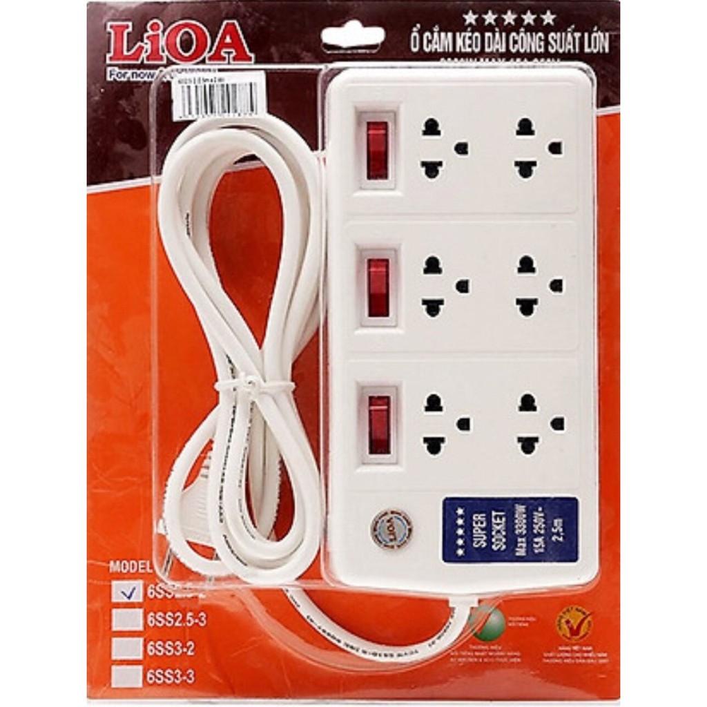 Ổ cắm điện LIOA, 4 lỗ 6 lỗ 10 lỗ, có công tắc, ~1000W - 3300W, dây dài 3m/5m🍀FREESHIP