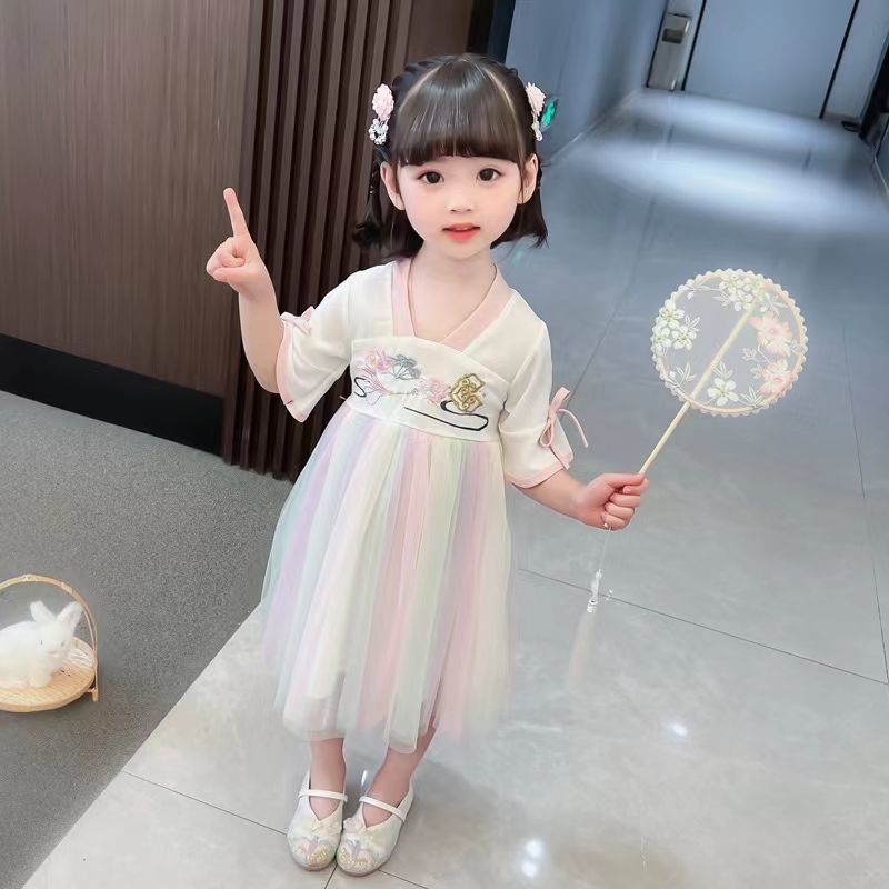 Đầm Hán Phục Thêu Họa Tiết Phong Cách Trung Hoa Mới 2022 Cho Bé Gái 100-150 Size