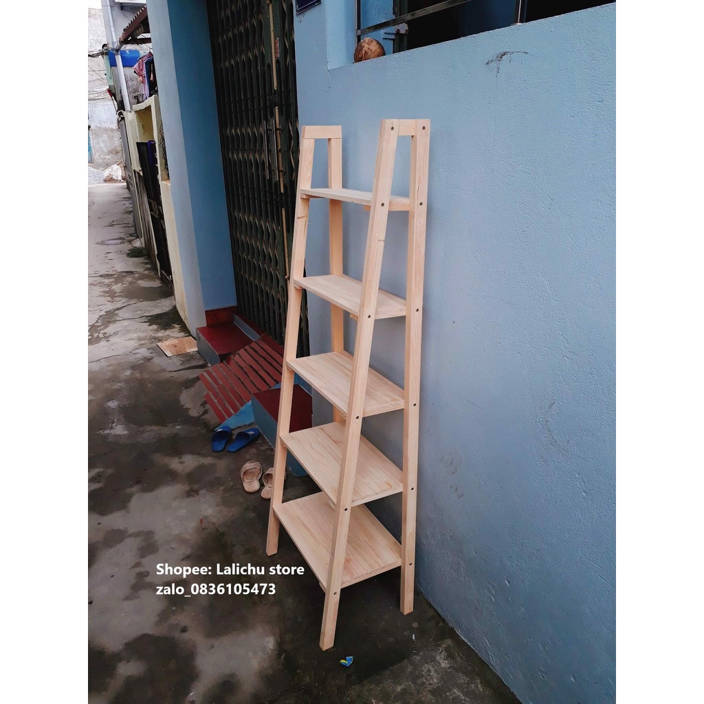 Kệ gỗ chữ A để đồ 5 tầng gỗ tự nhiên trang trí