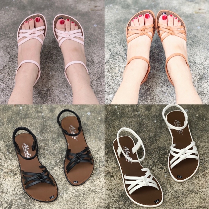 Sandal đi biển, xăng đan 3 dây thắt nút đế bằng