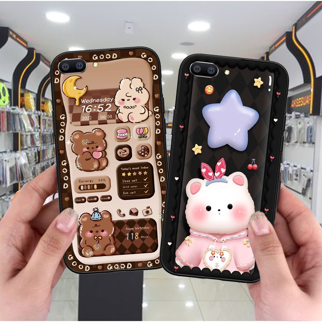 Ốp Realme C1 / C2 in hình gấu caro đen trắng dễ thương siêu bền