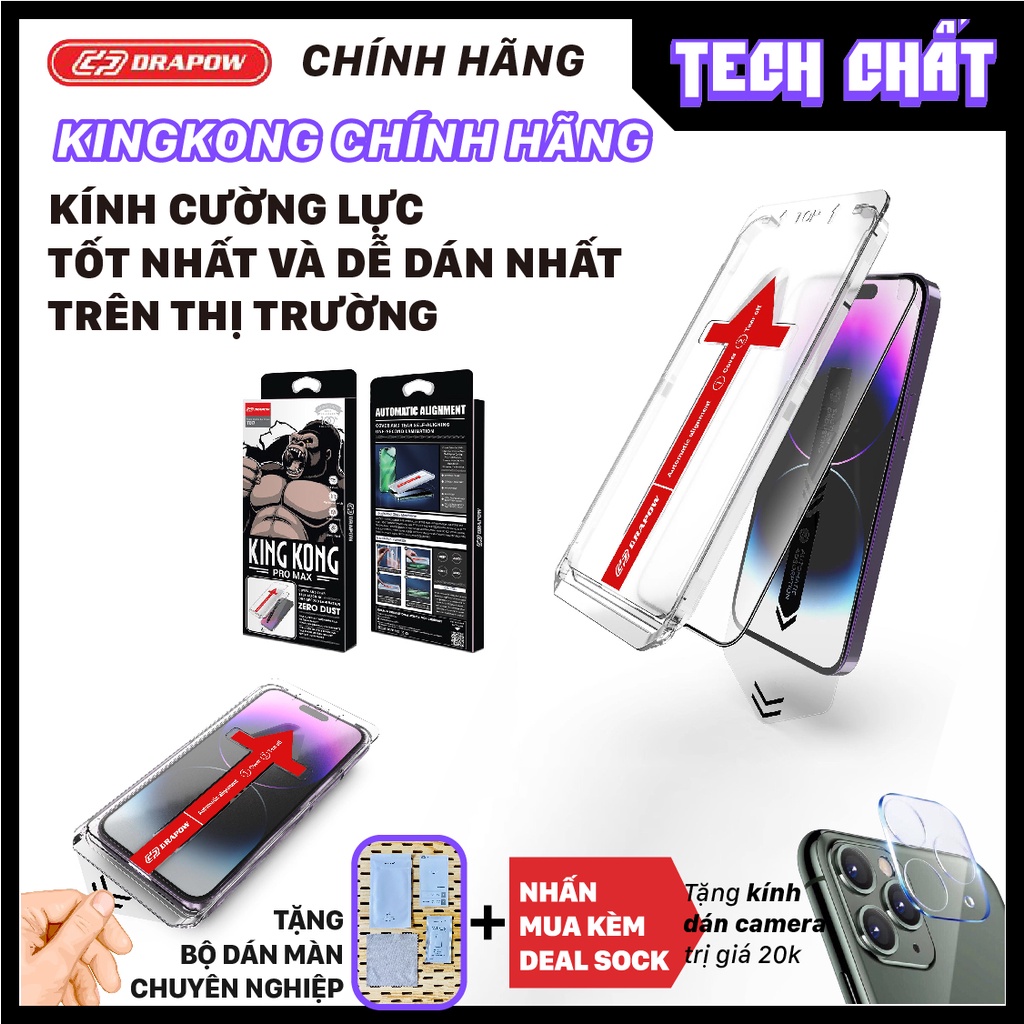 Kính cường lực KingKong Drapow Pro Max tự lấy bụi DánCựcDễ TrùmCuối KínhCườngLực cho iphone x xr xs 11 12 13 14 plus