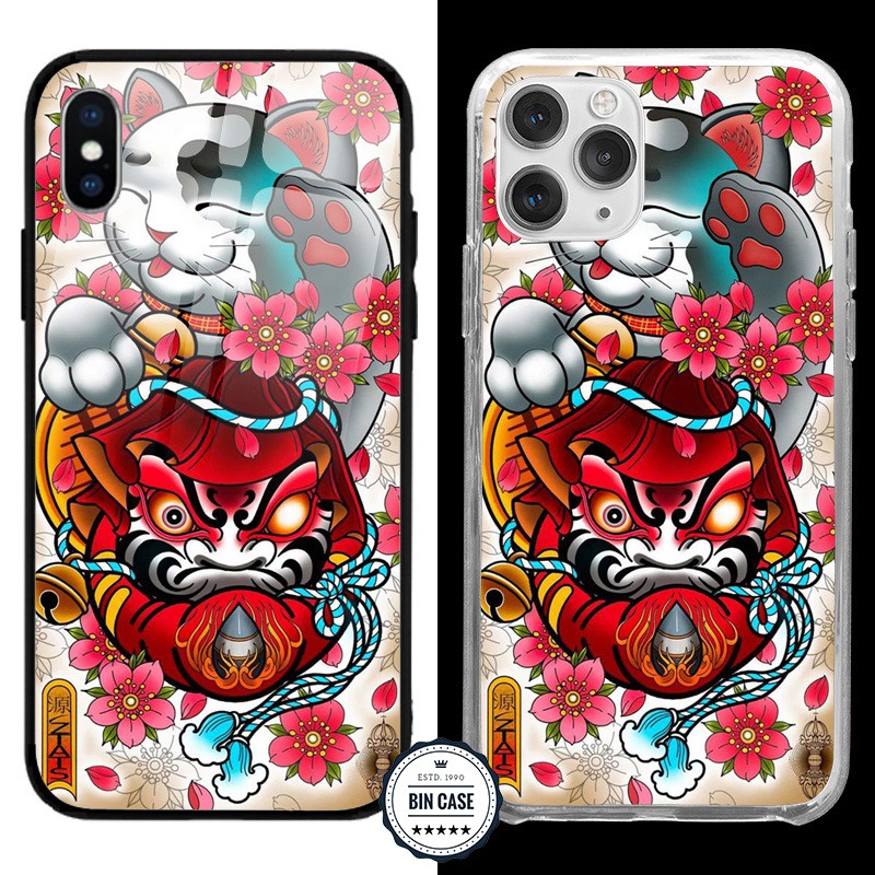 ❤ Ốp hình xăm Mèo búp bê Daruma Doll ❤Ốp nghệ thuật hoa lá iphone 6/6s/7/8 plus/x/xr/xs max/11 pro max/12 promax MEO0049