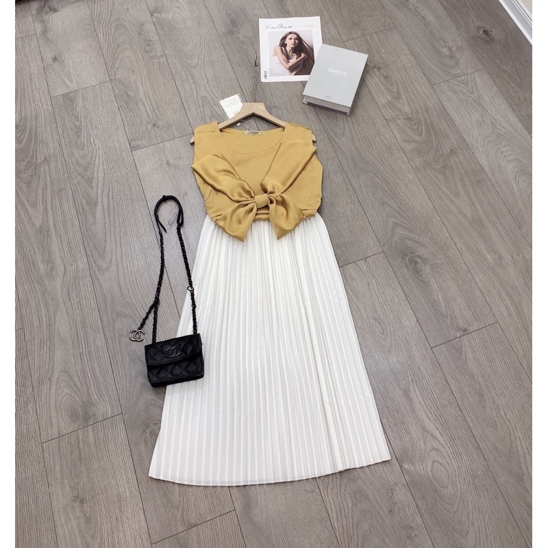 Set áo nơ chân váy dập ly cực xinh (Ảnh thật trải sàn) | BigBuy360 - bigbuy360.vn