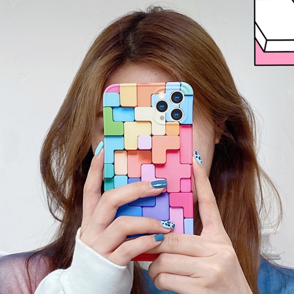 Ốp điện thoại IMD mềm chống sốc họa tiết trò chơi Geometric Tetris cho IPhone 12 11 Pro Max X Xs Max XR 7 8