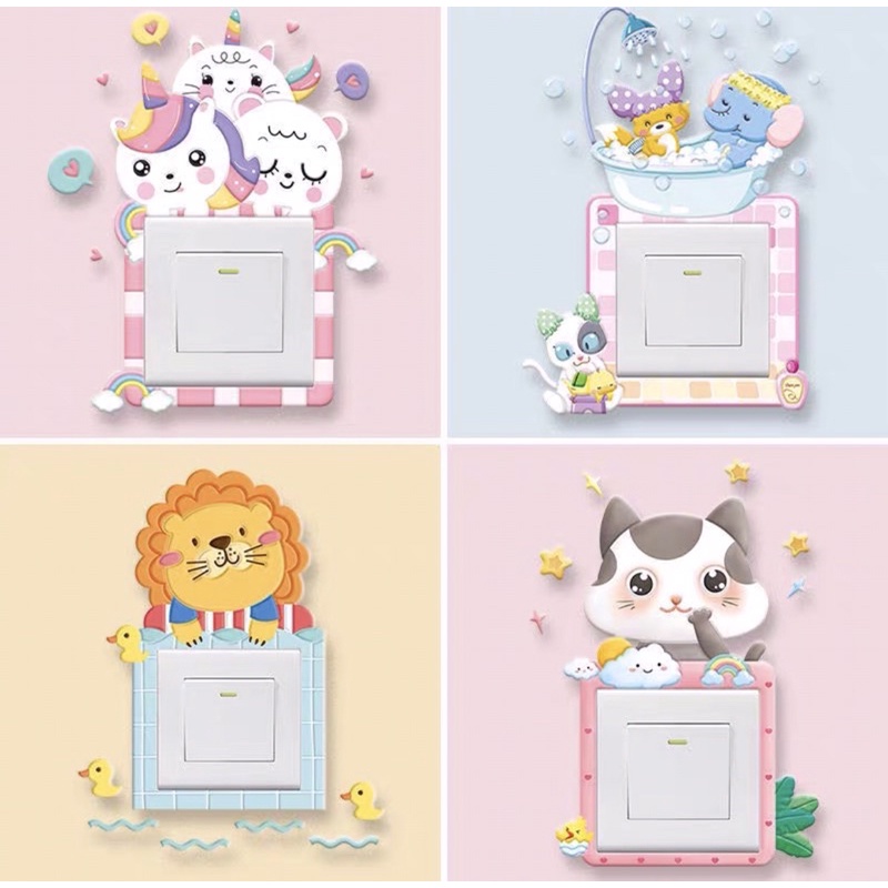 Sticker dán nhãn tường 3D bảo vệ công tắc, ổ cắm điện hộ gia đình kiểu dáng hiện đại, dễ thương