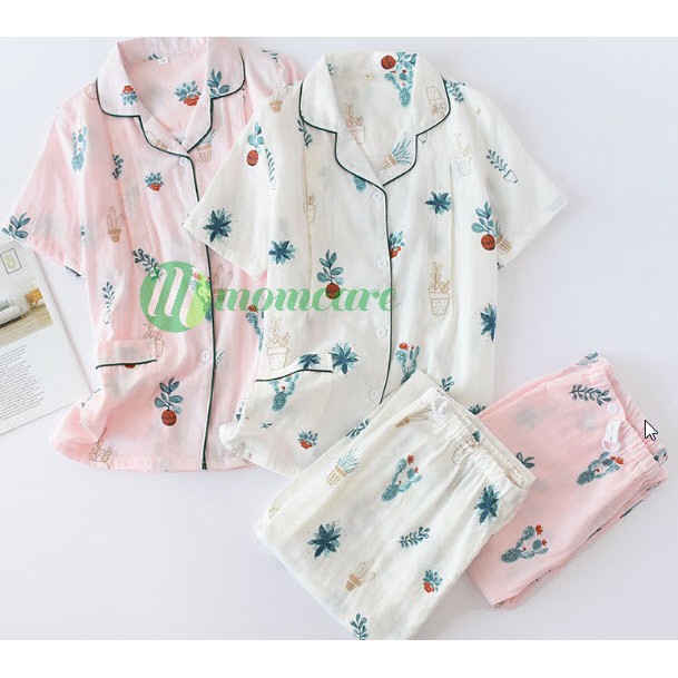 Bộ đồ bầu, sau sinh cho con bú ti - Pijama thô đũi cực mát - Quần áo ngủ mặc nhà mùa hè cho mẹ (Ảnh Thật - Xương rồng)