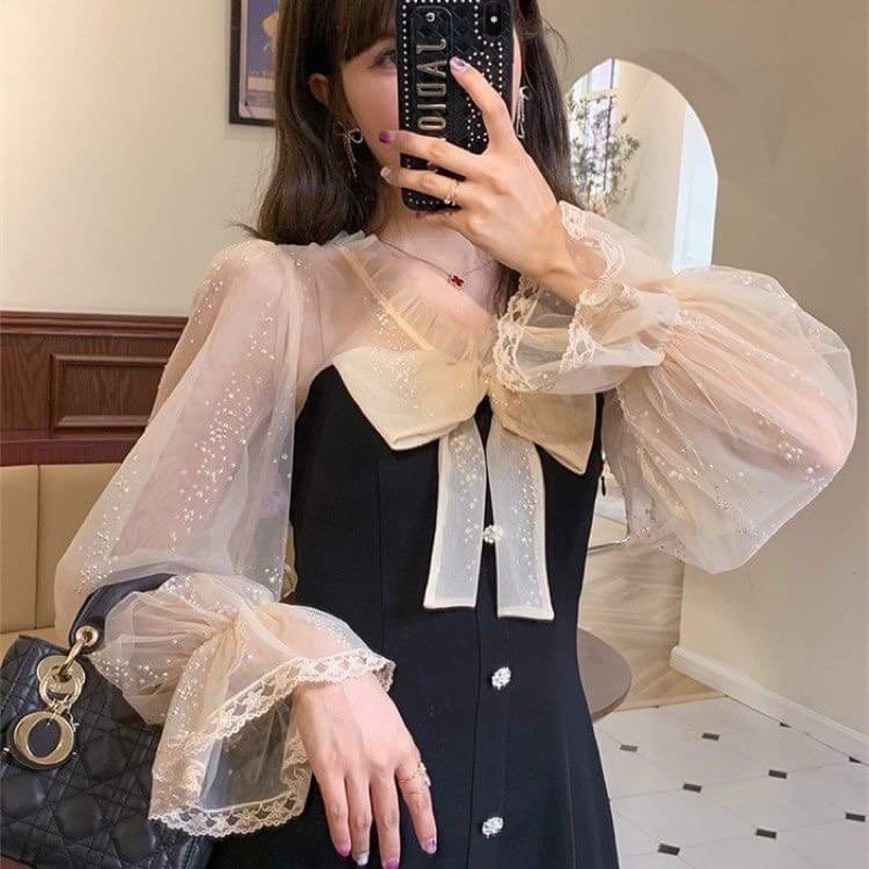 đầm tiểu thư tay phồng phối ren | BigBuy360 - bigbuy360.vn