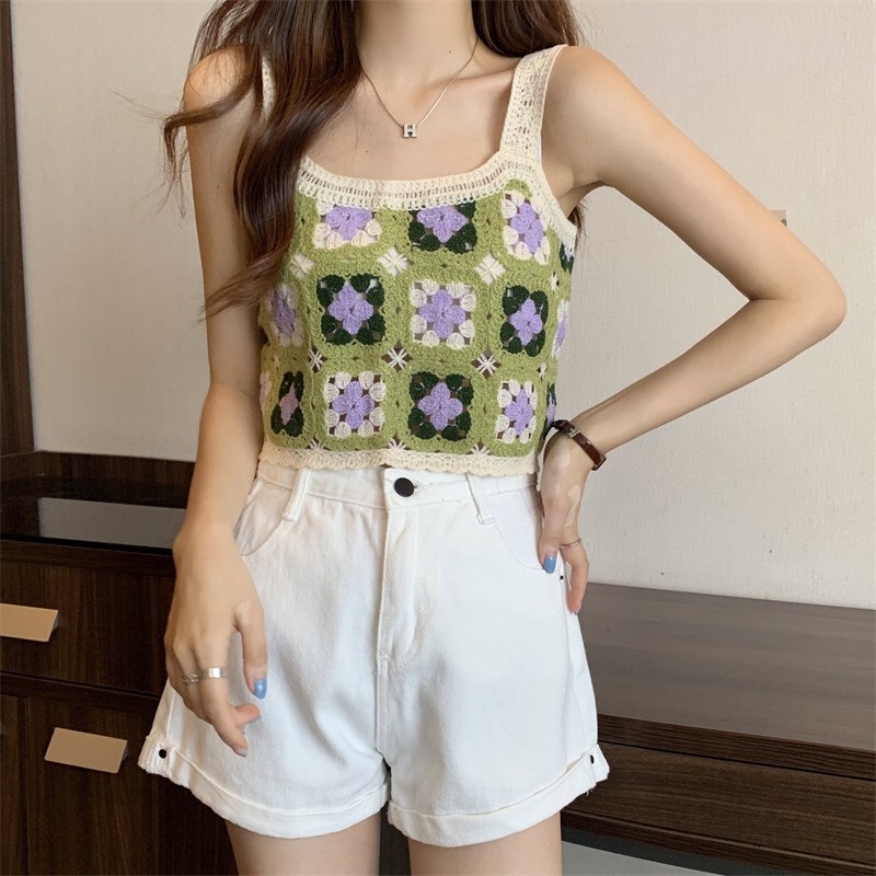 Áo 2 dây ANDIEN croptop len móc HÀNG MỚI VỀ họa tiết hoa vintage Hàn Quốc nhiều màu