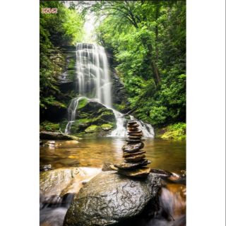 Tranh 3D dán kính 2 mặt phong cảnh thiên nhiên thác nước