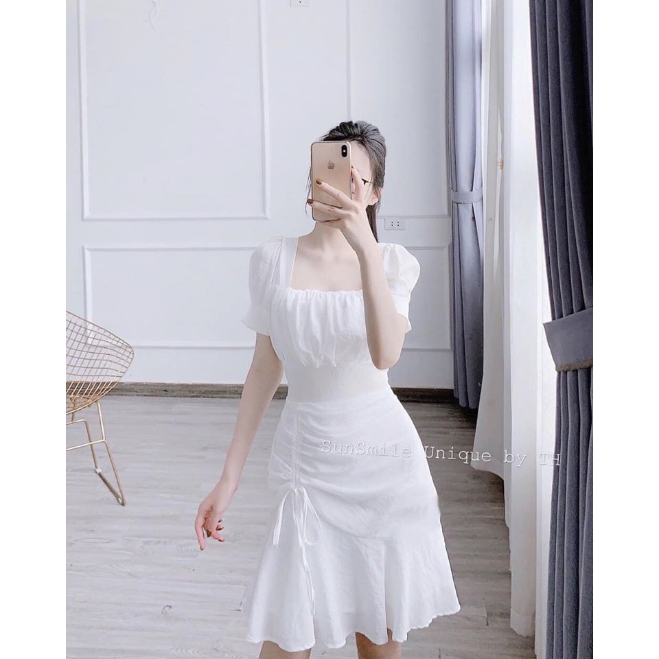 Váy cổ vuông nhăn rút dây đuôi cá mã 244(kèm video,ảnh thật) | BigBuy360 - bigbuy360.vn
